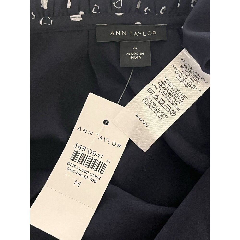 ANN TAYLOR navy blue midi dotted dress size M Peasant Boho Cottagecore New - Picture 7 of 7